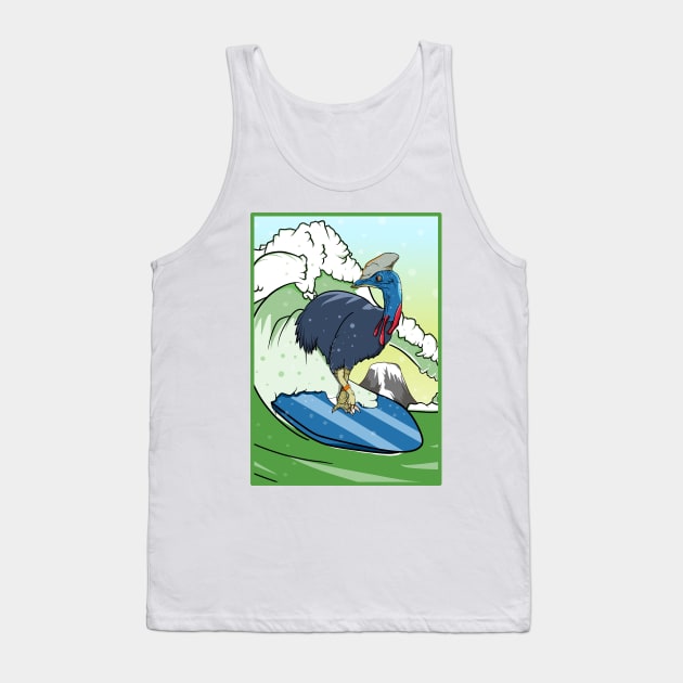 Cassowary Bird on a Surfboard Tank Top by mailboxdisco